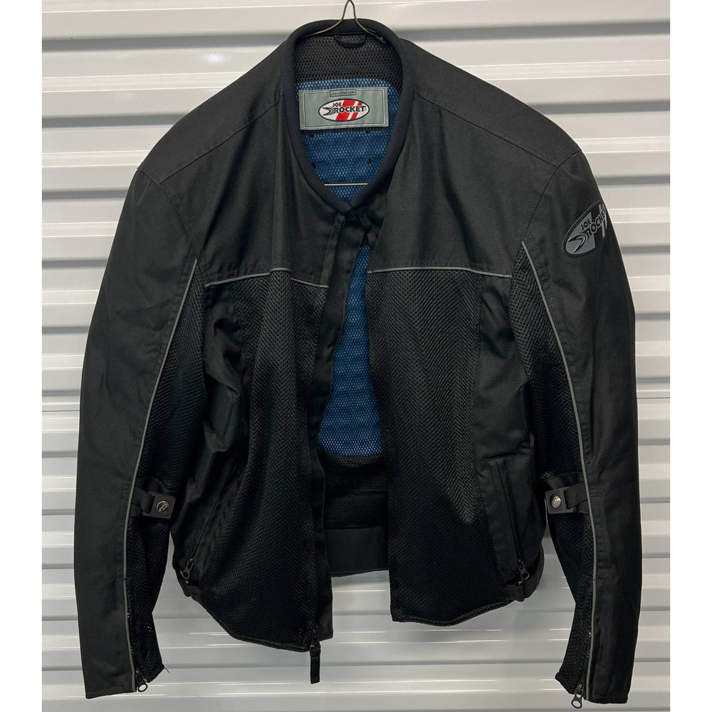 Joe Rocket Mens Biker Motorcycle Jacket Black Armored Waist Length Pocket Logo L